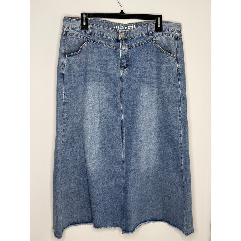 Inherit Medium Wash Shenoa A-line Denim Maxi Skirt Zip Fly No Slit Size 21/22